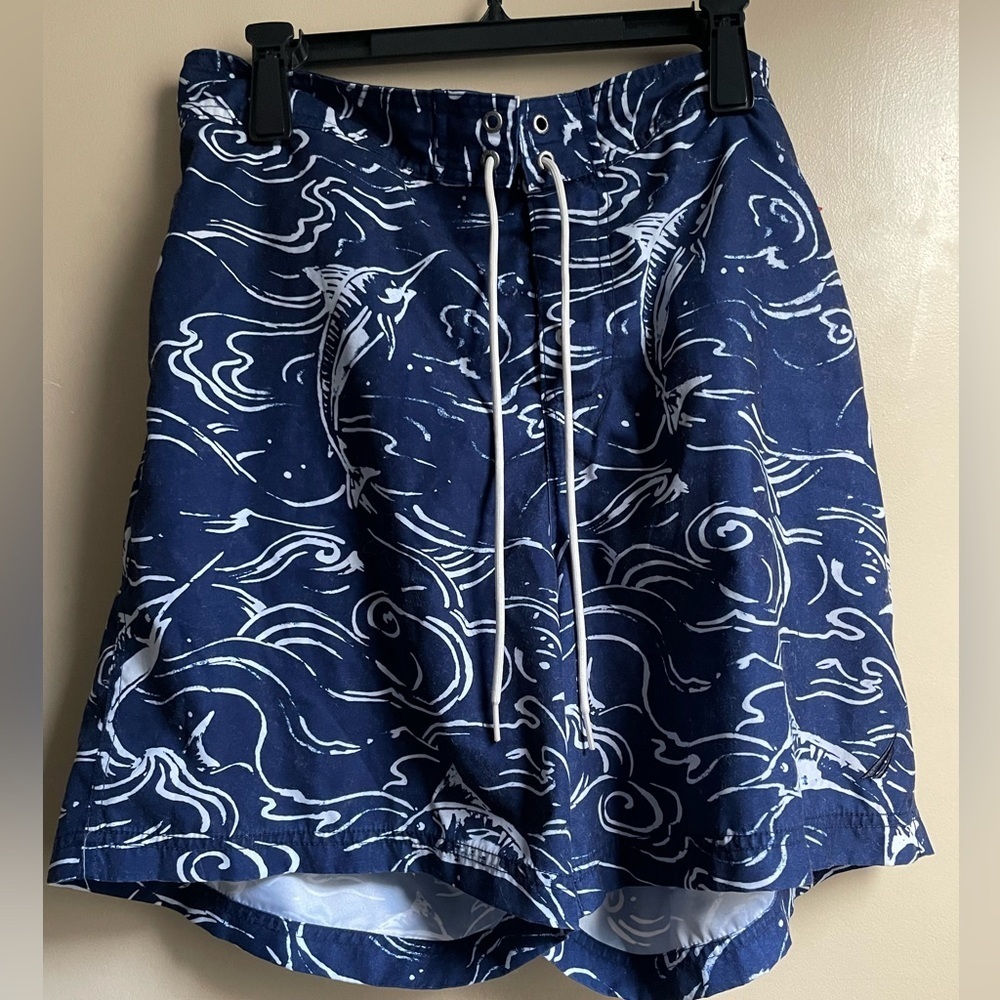 Men’s nautica swordfish swim shorts blue size L fish ocean
